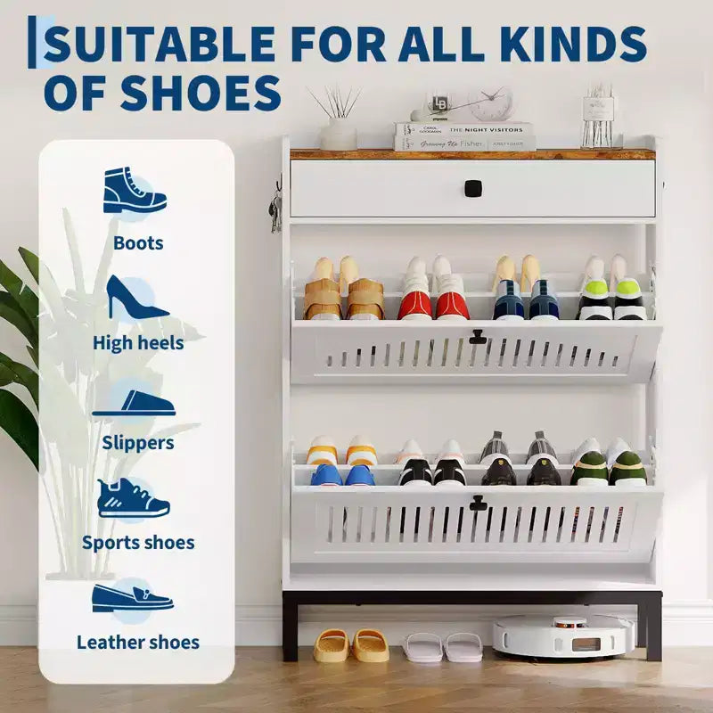 Scarpiera a 4 Ante a Ribalta, Organizzatore Contenitore Scarpe Slim Nascosto per Ingresso e Corridoio