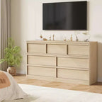 Cassettiera a 7 cassetti per camera da letto - Comò in rovere naturale largo 137 cm con grande capacità, Organizer in legno per soggiorno, cameretta, ingresso