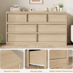 Cassettiera a 7 cassetti per camera da letto - Comò in rovere naturale largo 137 cm con grande capacità, Organizer in legno per soggiorno, cameretta, ingresso