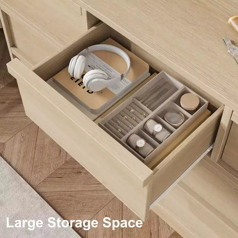 Cassettiera a 7 cassetti per camera da letto - Comò in rovere naturale largo 137 cm con grande capacità, Organizer in legno per soggiorno, cameretta, ingresso