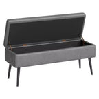 Mid-Century Modern Ottoman Bench with Storage  Faux Leather Upholstered Shoe Bench  Rectangular End of Bed or Entryway Seating  Dual Safety Hinges