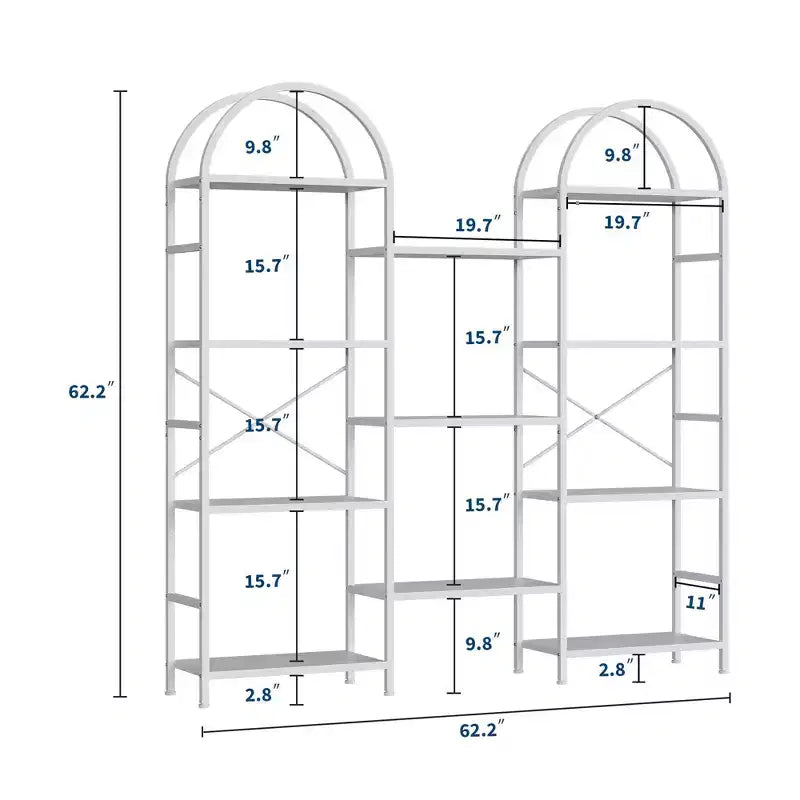 Libreria ad arco a 4 livelli, libreria a giorno grande a 11 ripiani con mensole in legno per soggiorno e camera da letto