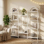 Libreria ad arco a 4 livelli, libreria a giorno grande a 11 ripiani con mensole in legno per soggiorno e camera da letto