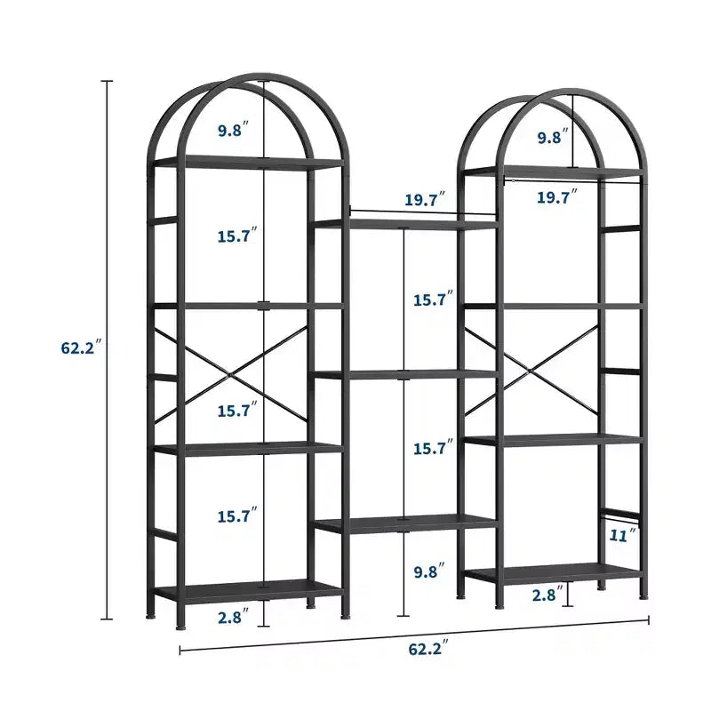 Libreria ad arco a 4 livelli, libreria a giorno grande a 11 ripiani con mensole in legno per soggiorno e camera da letto