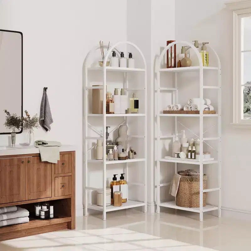 Libreria ad arco a 4 livelli, libreria a giorno grande a 11 ripiani con mensole in legno per soggiorno e camera da letto