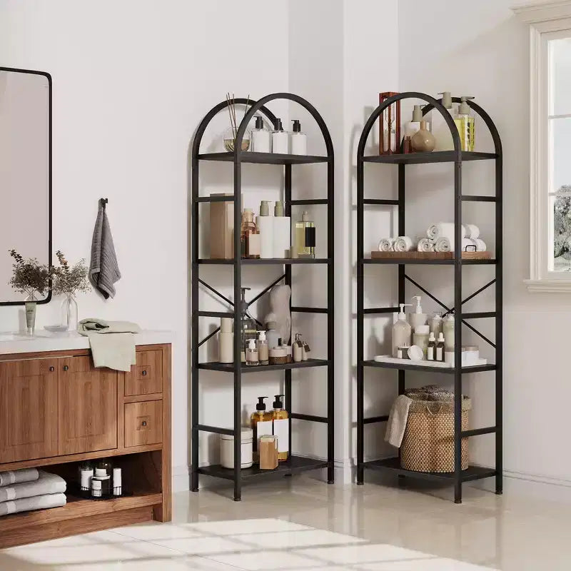 Libreria ad arco a 4 livelli, libreria a giorno grande a 11 ripiani con mensole in legno per soggiorno e camera da letto