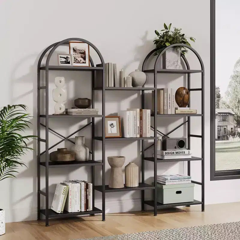 Libreria ad arco a 4 livelli, libreria a giorno grande a 11 ripiani con mensole in legno per soggiorno e camera da letto