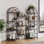 Libreria ad arco a 4 livelli, libreria a giorno grande a 11 ripiani con mensole in legno per soggiorno e camera da letto