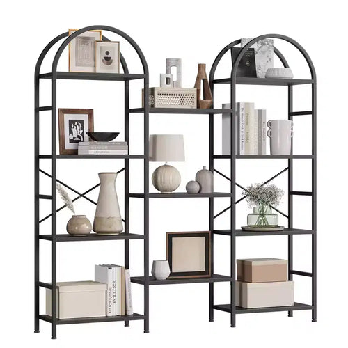 4-Tier Arched Bookshelf, 11-Shelf Large Open Display Bookcase with Wood Shelves for Living Room Bedroom