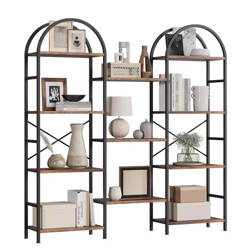 Libreria ad arco a 4 livelli, libreria a giorno grande a 11 ripiani con mensole in legno per soggiorno e camera da letto