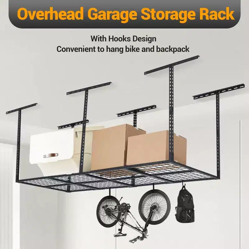 Set di scaffali pensili robusti per garage, organizer da soffitto regolabile in metallo per viaggi, massimizza lo spazio, capacità 272 kg, 0,9x2,4 m