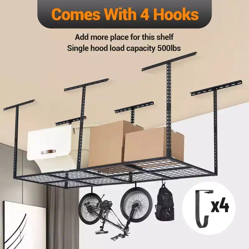 Set di scaffali pensili robusti per garage, organizer da soffitto regolabile in metallo per viaggi, massimizza lo spazio, capacità 272 kg, 0,9x2,4 m