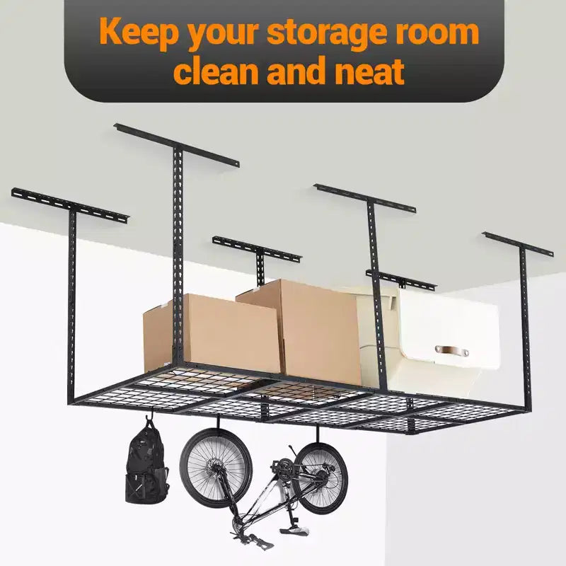 Set di scaffali pensili robusti per garage, organizer da soffitto regolabile in metallo per viaggi, massimizza lo spazio, capacità 272 kg, 0,9x2,4 m
