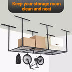 Set di scaffali pensili robusti per garage, organizer da soffitto regolabile in metallo per viaggi, massimizza lo spazio, capacità 272 kg, 0,9x2,4 m