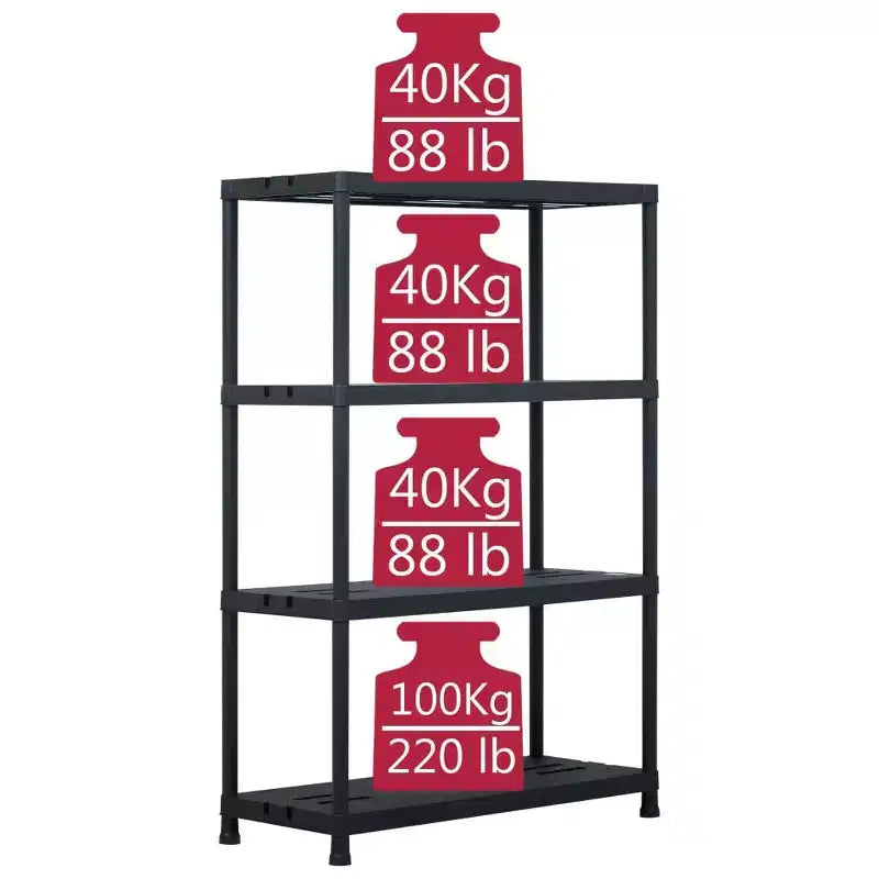 vidaXL Scaffale di stoccaggio Nero 485 libbre 35,4x15,7x54,3 Plastica