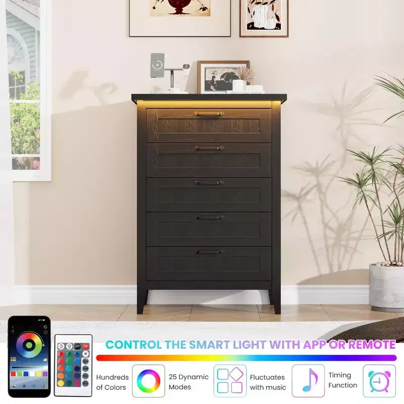 Comodino Moderno con 3/5/6/8 Cassetti e Luce LED, Comodino Piccolo in Legno e Cassettiera, Armadio Organizer per Camera da Letto, Armadio e Soggiorno