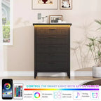 Comodino Moderno con 3/5/6/8 Cassetti e Luce LED, Comodino Piccolo in Legno e Cassettiera, Armadio Organizer per Camera da Letto, Armadio e Soggiorno