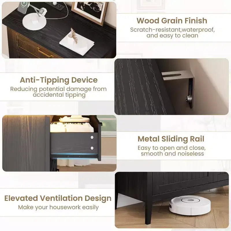 Comodino Moderno con 3/5/6/8 Cassetti e Luce LED, Comodino Piccolo in Legno e Cassettiera, Armadio Organizer per Camera da Letto, Armadio e Soggiorno