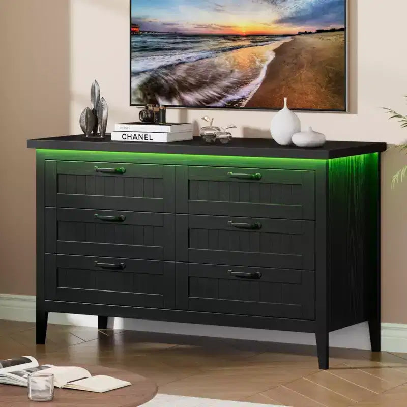 Comodino Moderno con 3/5/6/8 Cassetti e Luce LED, Comodino Piccolo in Legno e Cassettiera, Armadio Organizer per Camera da Letto, Armadio e Soggiorno