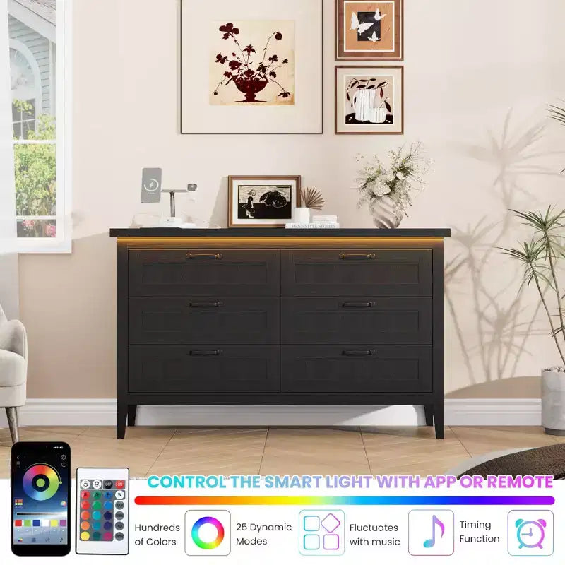 Comodino Moderno con 3/5/6/8 Cassetti e Luce LED, Comodino Piccolo in Legno e Cassettiera, Armadio Organizer per Camera da Letto, Armadio e Soggiorno