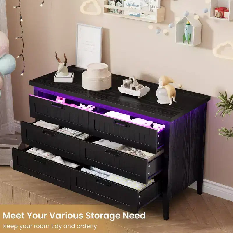 Comodino Moderno con 3/5/6/8 Cassetti e Luce LED, Comodino Piccolo in Legno e Cassettiera, Armadio Organizer per Camera da Letto, Armadio e Soggiorno