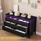 Comodino Moderno con 3/5/6/8 Cassetti e Luce LED, Comodino Piccolo in Legno e Cassettiera, Armadio Organizer per Camera da Letto, Armadio e Soggiorno