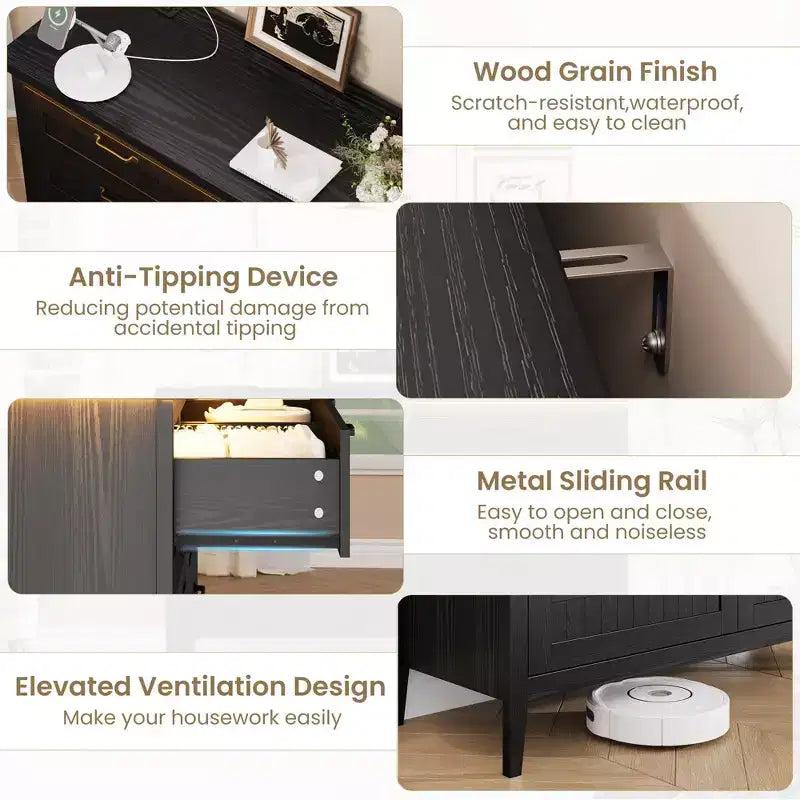 Comodino Moderno con 3/5/6/8 Cassetti e Luce LED, Comodino Piccolo in Legno e Cassettiera, Armadio Organizer per Camera da Letto, Armadio e Soggiorno