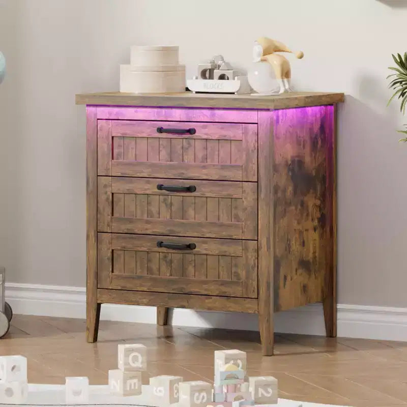 Comodino Moderno con 3/5/6/8 Cassetti e Luce LED, Comodino Piccolo in Legno e Cassettiera, Armadio Organizer per Camera da Letto, Armadio e Soggiorno