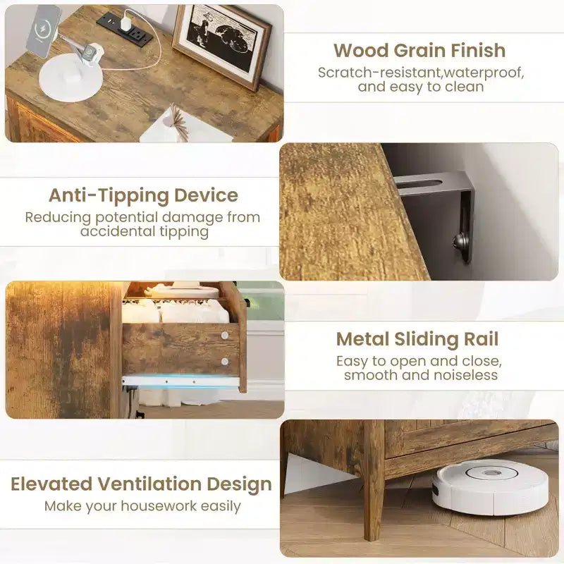Comodino Moderno con 3/5/6/8 Cassetti e Luce LED, Comodino Piccolo in Legno e Cassettiera, Armadio Organizer per Camera da Letto, Armadio e Soggiorno