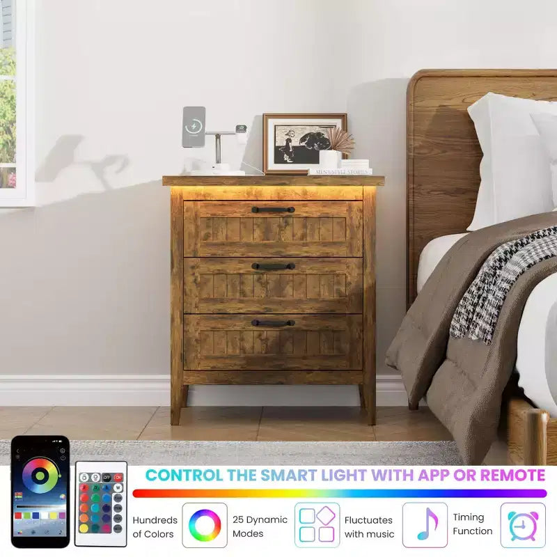 Comodino Moderno con 3/5/6/8 Cassetti e Luce LED, Comodino Piccolo in Legno e Cassettiera, Armadio Organizer per Camera da Letto, Armadio e Soggiorno