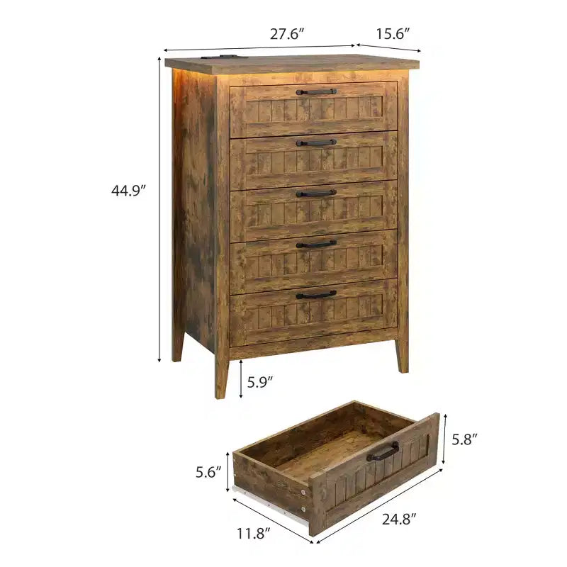 Comodino Moderno con 3/5/6/8 Cassetti e Luce LED, Comodino Piccolo in Legno e Cassettiera, Armadio Organizer per Camera da Letto, Armadio e Soggiorno