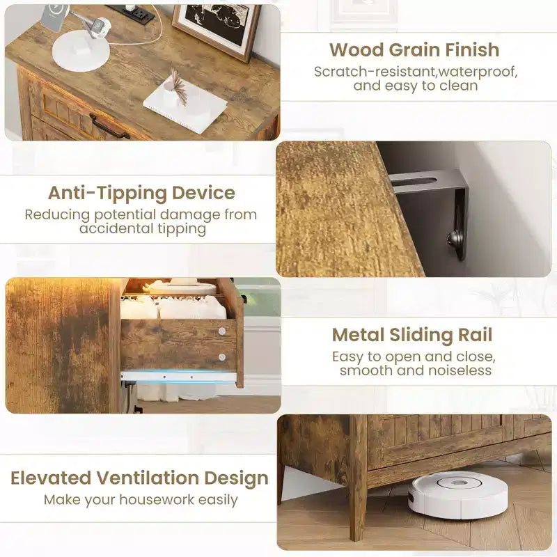 Comodino Moderno con 3/5/6/8 Cassetti e Luce LED, Comodino Piccolo in Legno e Cassettiera, Armadio Organizer per Camera da Letto, Armadio e Soggiorno