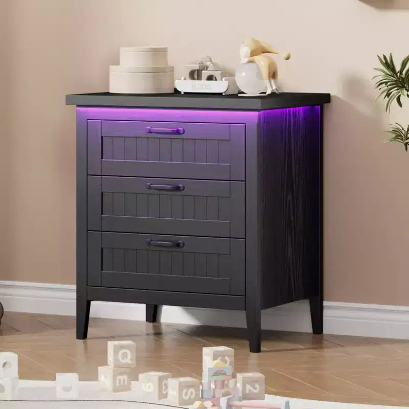 Comodino Moderno con 3/5/6/8 Cassetti e Luce LED, Comodino Piccolo in Legno e Cassettiera, Armadio Organizer per Camera da Letto, Armadio e Soggiorno