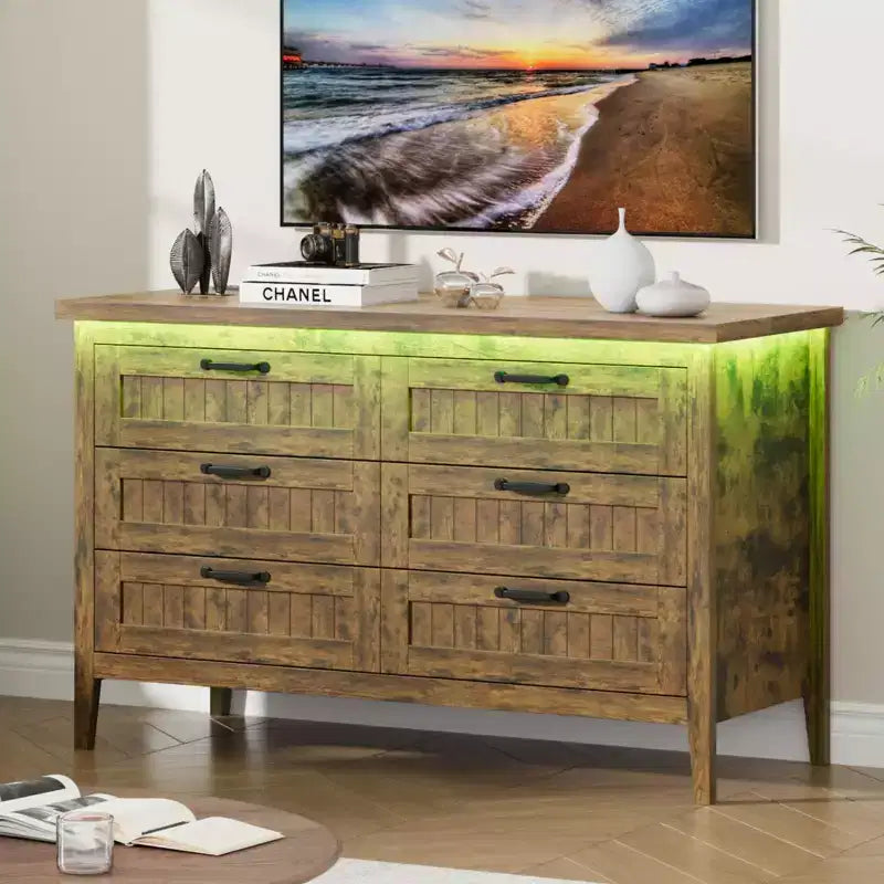 Comodino Moderno con 3/5/6/8 Cassetti e Luce LED, Comodino Piccolo in Legno e Cassettiera, Armadio Organizer per Camera da Letto, Armadio e Soggiorno
