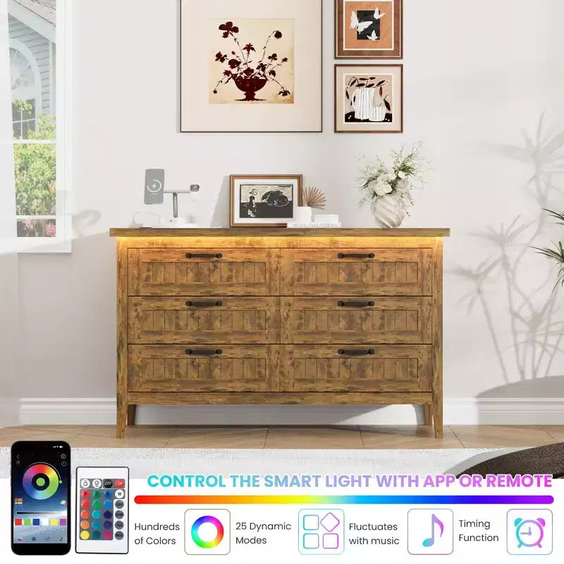 Comodino Moderno con 3/5/6/8 Cassetti e Luce LED, Comodino Piccolo in Legno e Cassettiera, Armadio Organizer per Camera da Letto, Armadio e Soggiorno