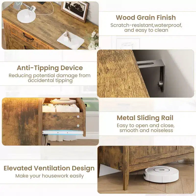 Comodino Moderno con 3/5/6/8 Cassetti e Luce LED, Comodino Piccolo in Legno e Cassettiera, Armadio Organizer per Camera da Letto, Armadio e Soggiorno