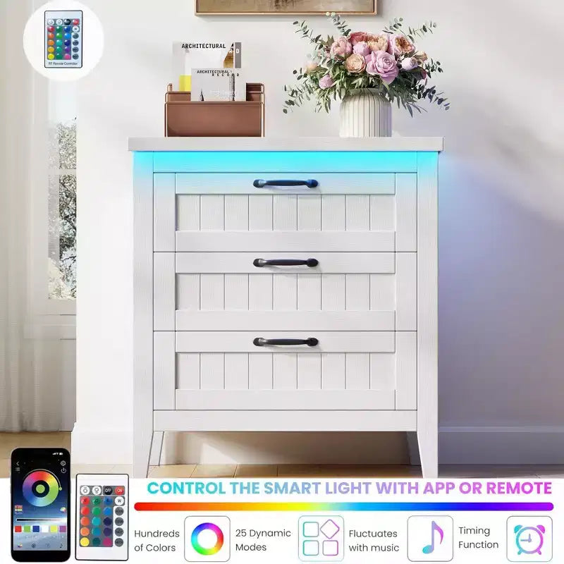 Comodino Moderno con 3/5/6/8 Cassetti e Luce LED, Comodino Piccolo in Legno e Cassettiera, Armadio Organizer per Camera da Letto, Armadio e Soggiorno