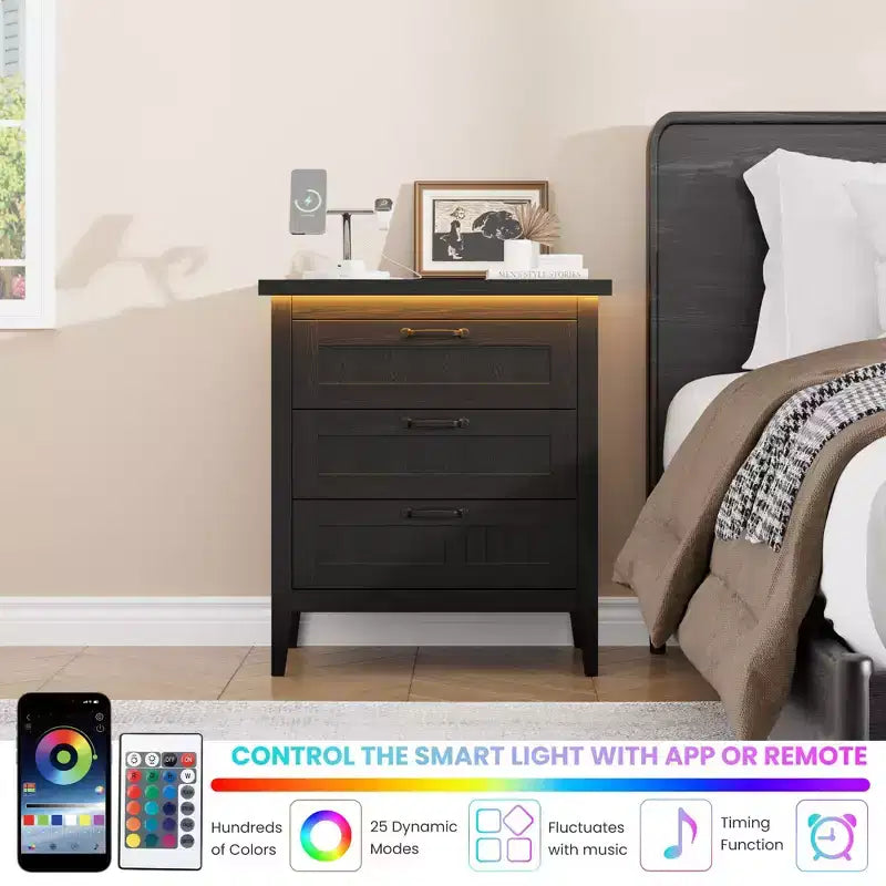 Comodino Moderno con 3/5/6/8 Cassetti e Luce LED, Comodino Piccolo in Legno e Cassettiera, Armadio Organizer per Camera da Letto, Armadio e Soggiorno