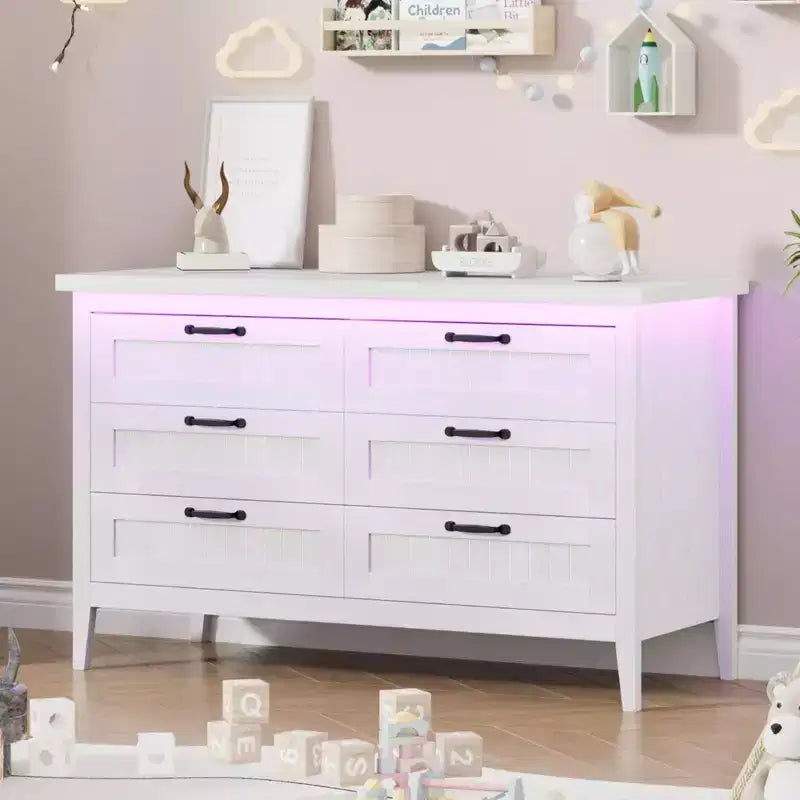 Comodino Moderno con 3/5/6/8 Cassetti e Luce LED, Comodino Piccolo in Legno e Cassettiera, Armadio Organizer per Camera da Letto, Armadio e Soggiorno