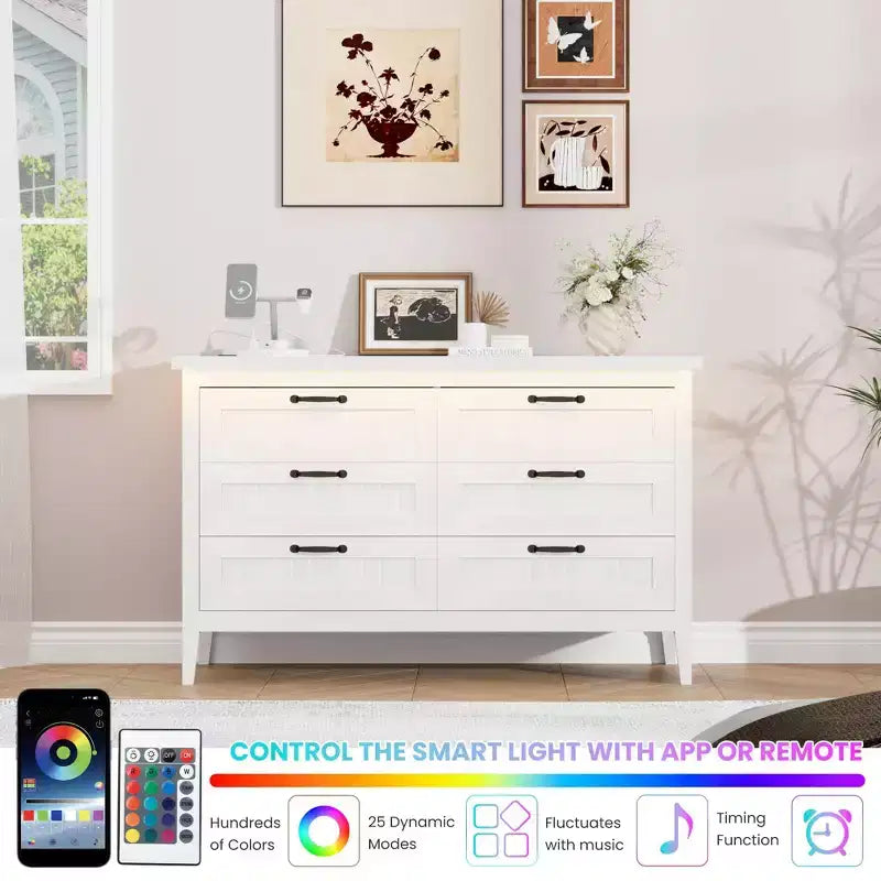 Comodino Moderno con 3/5/6/8 Cassetti e Luce LED, Comodino Piccolo in Legno e Cassettiera, Armadio Organizer per Camera da Letto, Armadio e Soggiorno
