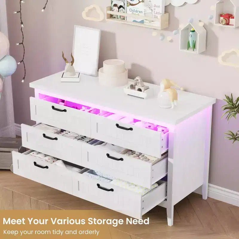 Comodino Moderno con 3/5/6/8 Cassetti e Luce LED, Comodino Piccolo in Legno e Cassettiera, Armadio Organizer per Camera da Letto, Armadio e Soggiorno