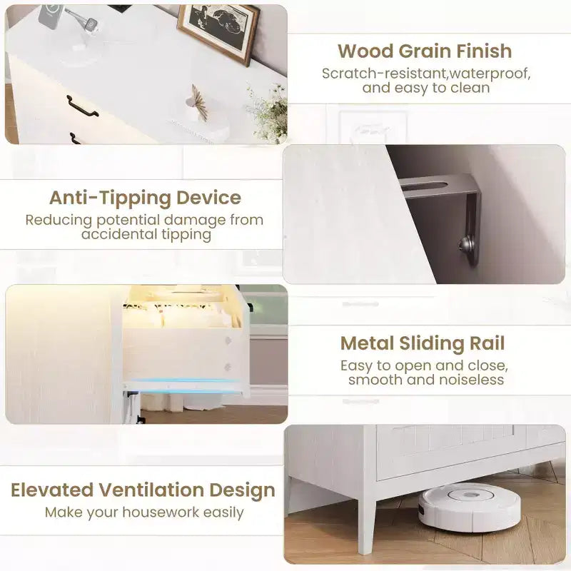 Comodino Moderno con 3/5/6/8 Cassetti e Luce LED, Comodino Piccolo in Legno e Cassettiera, Armadio Organizer per Camera da Letto, Armadio e Soggiorno