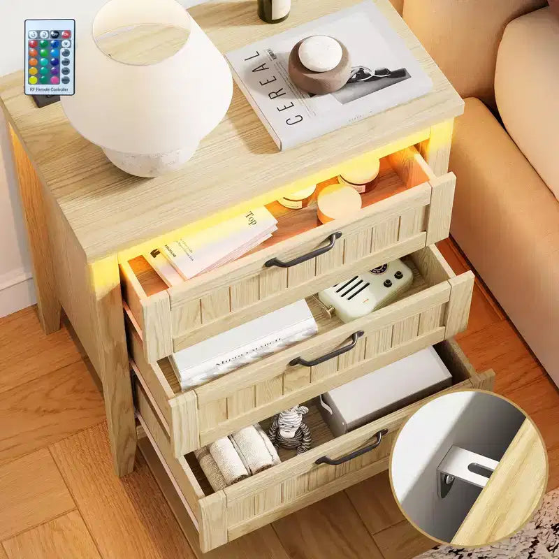 Comodino Moderno con 3/5/6/8 Cassetti e Luce LED, Comodino Piccolo in Legno e Cassettiera, Armadio Organizer per Camera da Letto, Armadio e Soggiorno