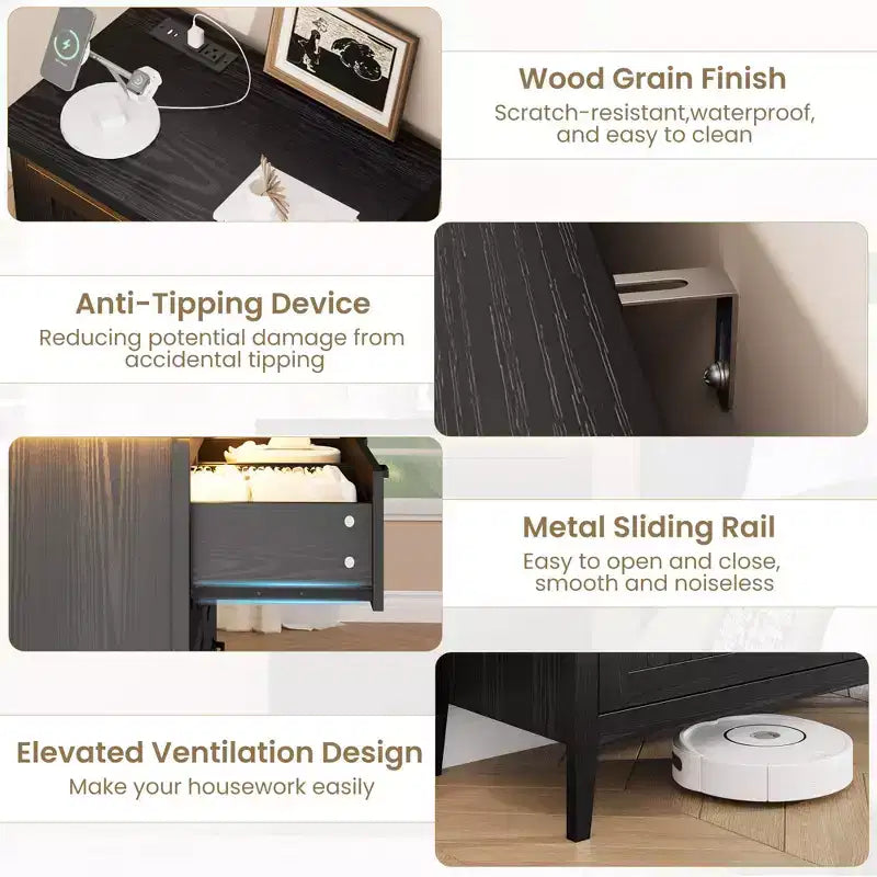 Comodino Moderno con 3/5/6/8 Cassetti e Luce LED, Comodino Piccolo in Legno e Cassettiera, Armadio Organizer per Camera da Letto, Armadio e Soggiorno