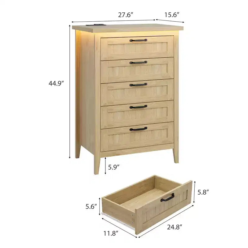 Comodino Moderno con 3/5/6/8 Cassetti e Luce LED, Comodino Piccolo in Legno e Cassettiera, Armadio Organizer per Camera da Letto, Armadio e Soggiorno