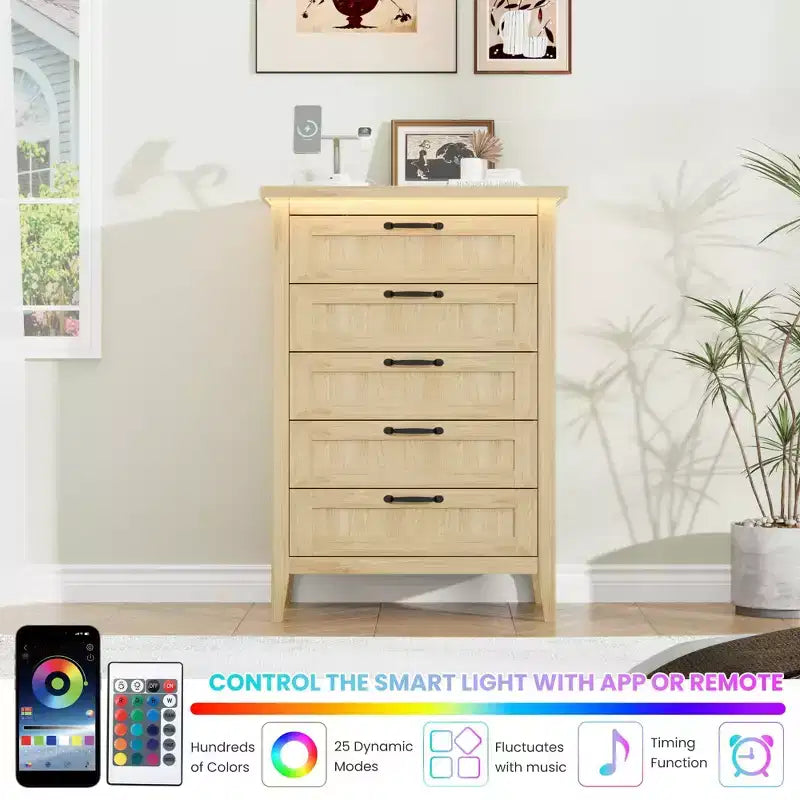Comodino Moderno con 3/5/6/8 Cassetti e Luce LED, Comodino Piccolo in Legno e Cassettiera, Armadio Organizer per Camera da Letto, Armadio e Soggiorno
