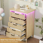 Comodino Moderno con 3/5/6/8 Cassetti e Luce LED, Comodino Piccolo in Legno e Cassettiera, Armadio Organizer per Camera da Letto, Armadio e Soggiorno