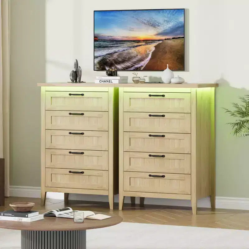 Comodino Moderno con 3/5/6/8 Cassetti e Luce LED, Comodino Piccolo in Legno e Cassettiera, Armadio Organizer per Camera da Letto, Armadio e Soggiorno