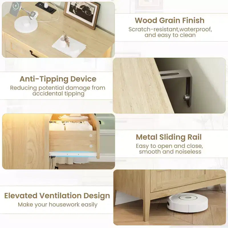 Comodino Moderno con 3/5/6/8 Cassetti e Luce LED, Comodino Piccolo in Legno e Cassettiera, Armadio Organizer per Camera da Letto, Armadio e Soggiorno