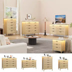 Comodino Moderno con 3/5/6/8 Cassetti e Luce LED, Comodino Piccolo in Legno e Cassettiera, Armadio Organizer per Camera da Letto, Armadio e Soggiorno